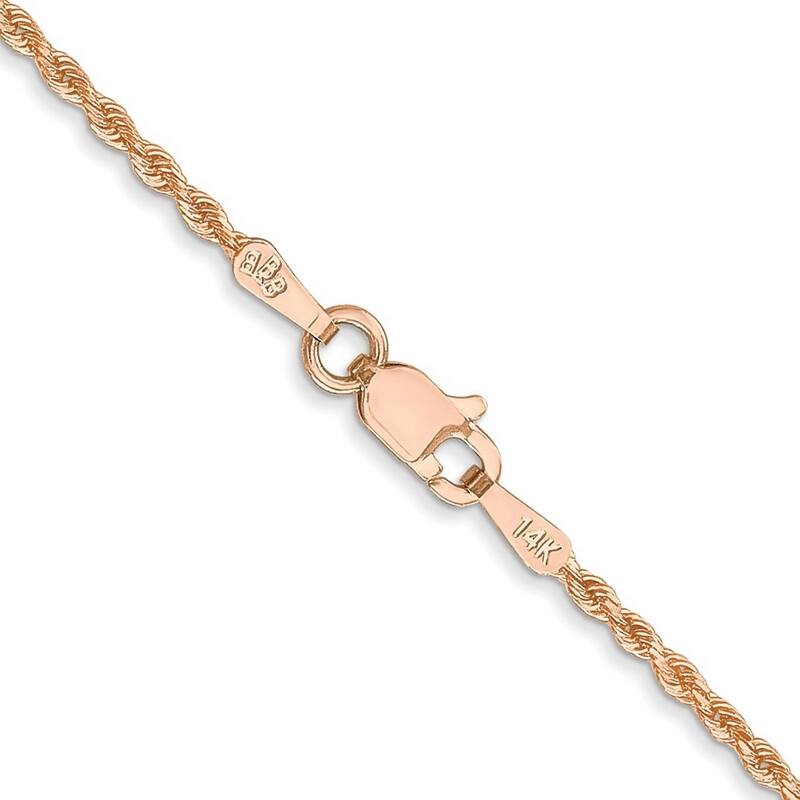 Curata Solid Yellow, White or Rose Gold 10" 1.5mm Diamond-Cut Rope Chain Anklet (10k or 14k)