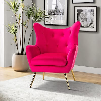 Eusebio Tufted Velvet Accent Chair with Wingback, Arms, and Metal Gold Legs for Living Room or Bedroom by HULALA HOME