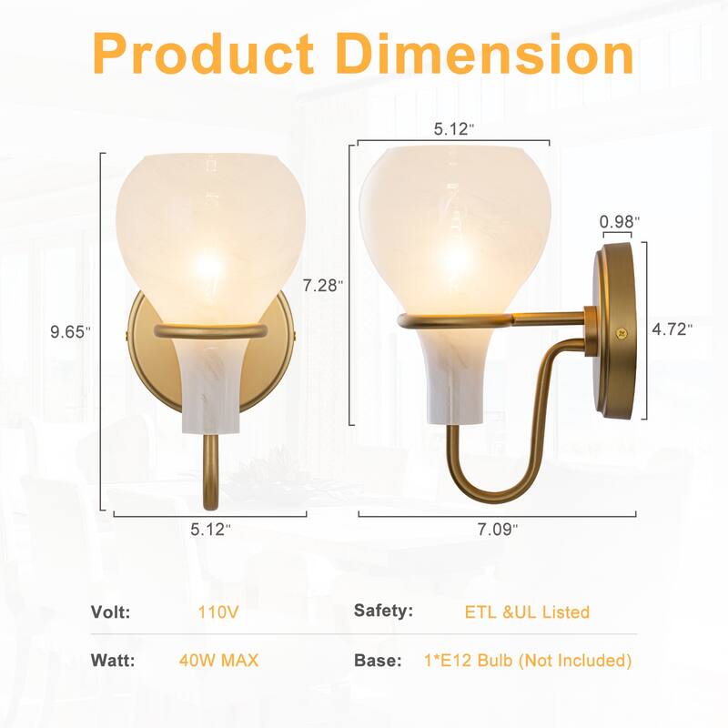 Modern Gold Vanity Light with Clouded Glass Bulb-Vase Shades Bathroom