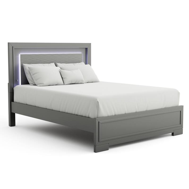 Furniture of America Lalt Modern 6-Piece Metallic Grey Wood Panel Bedroom Set with LED Light