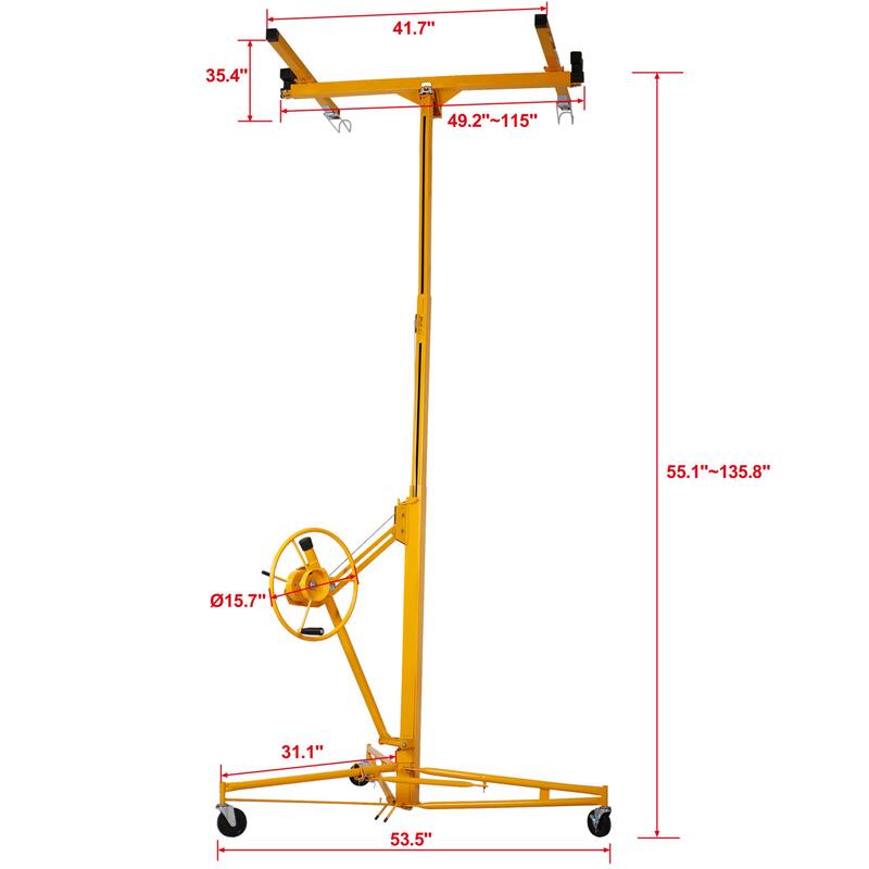 4' x 16' Drywall Panel Lift, Lockable Rolling Caster Ceiling Lift,150Lbs