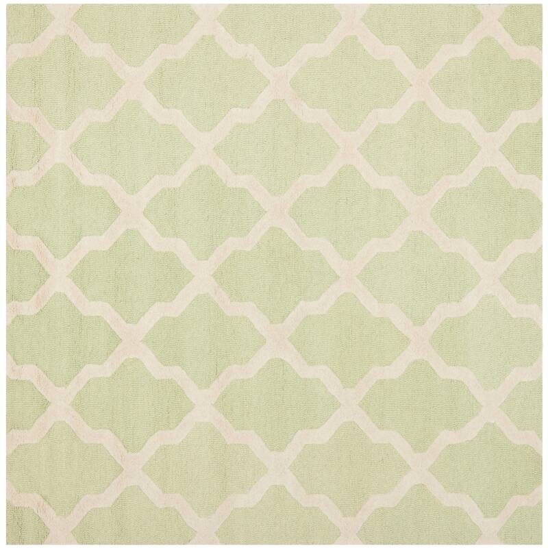 SAFAVIEH Handmade Cambridge Eirny Moroccan Trellis Wool Rug - 8' Square - Light Green/Ivory