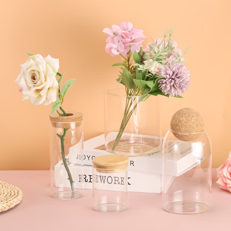 2Pcs 10oz Glass Jar with Airtight Bamboo Lid Glass Kitchen Container (7.8x7.8cm) - Transparent