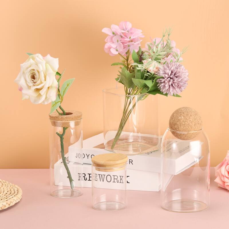 2Pcs 19oz Glass Jar with Airtight Bamboo Lid Glass Kitchen Container (20x6.6cm) - Transparent