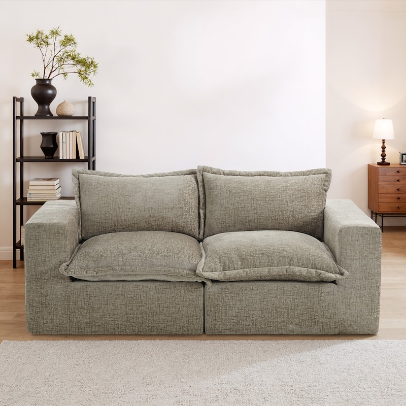 Comfy Cloud Chenille Upholstered Sectional Sofa with Pillow-Top Cushion - Camel-2 Piece
