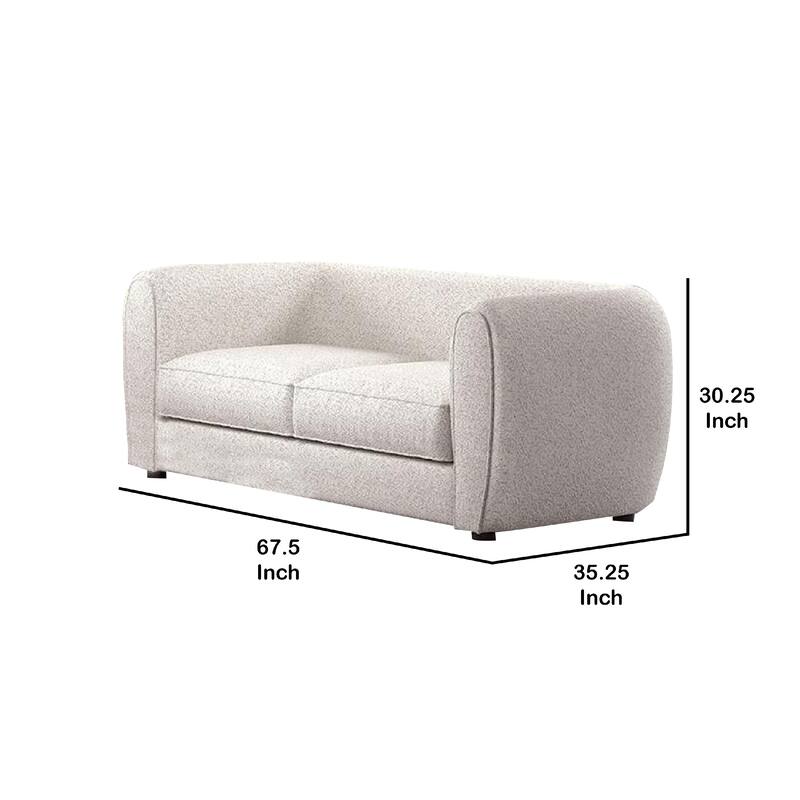 Dly Loveseat, Off White Boucle Seat, Welt Trim, 68 Inch Tuxedo Style