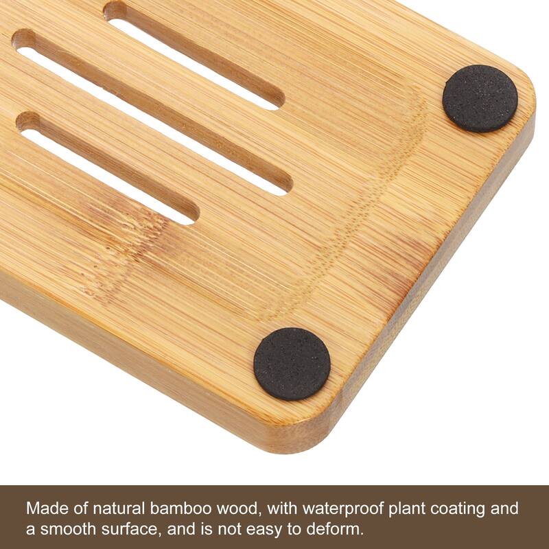 Wooden Soap Dish, Natural Bamboo Soap Tray Self Draining Soap Holder Saver - Wood Color - 4Pcs