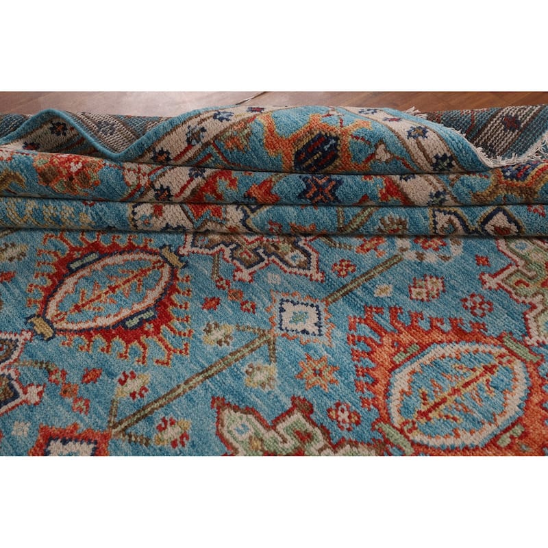 All-Over Blue Oushak Oriental Area Rug Handmade Floral Wool Carpet - 9'1"x 11'11"