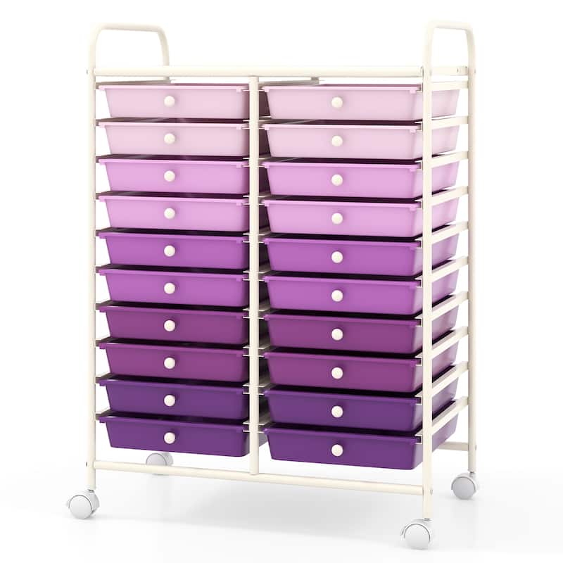 Gymax 20 Drawers Rolling Storage Cart Art Craft Organizer on Wheels