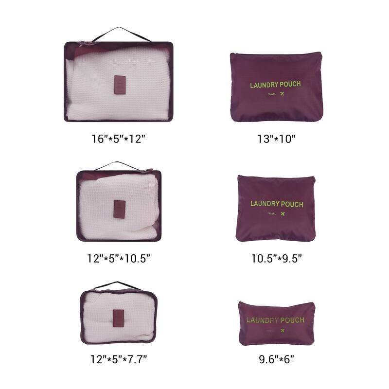 6 Set Travel Bag for Storage, Lightweight Vacation Travel Essentials, Travel Accessories for Travel Toiletry Bag Set 6 Set - Burgundy
