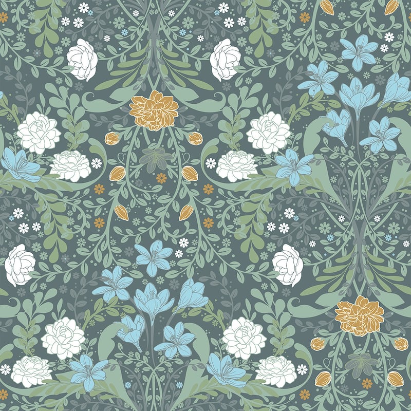A-Street Prints Froso Turquoise Garden Damask Wallpaper