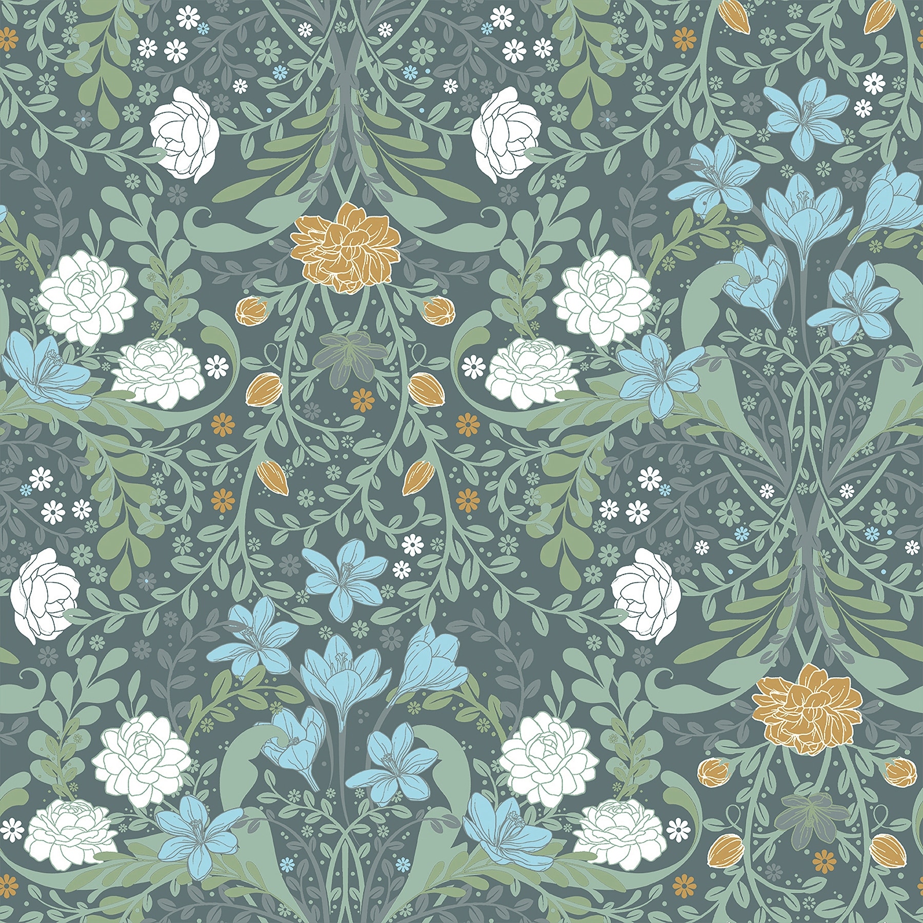 A-Street Prints Froso Turquoise Garden Damask Wallpaper