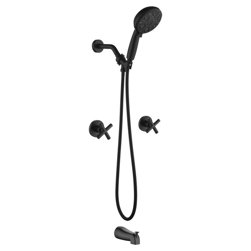 Wall Mount Shower Faucet with Tub Spout Brass 10-Setting Spray Complete Shower System with Rough-in Valve - Matte Black
