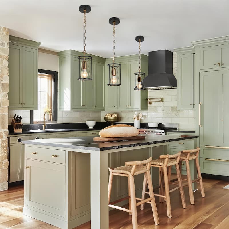 Modern Farmhouse 1-Light Black Gold Cylinder Cage Kitchen Island Pendant Lights for Dining Room