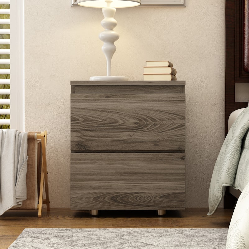 Nightstand Bedside Table Wood 2-Drawer End Table White/Brown