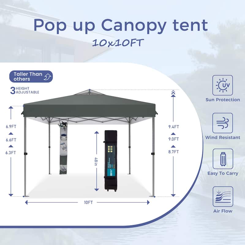 10' x 10' Pop Up Outdoor Canopy Tent Commercial Instant Reinforce Canopies with Wheel Carry Bag & Storage Pocket