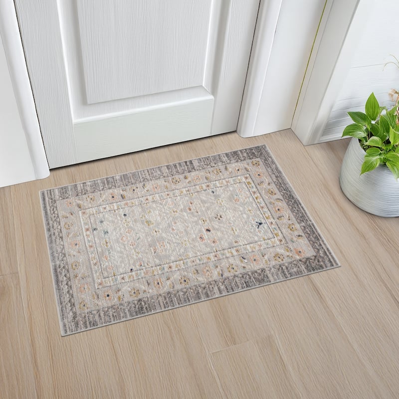 Crosswood Camilla Traditional Floral Indoor Polyester Area Rug - 2' x 3' - Gray/Aqua