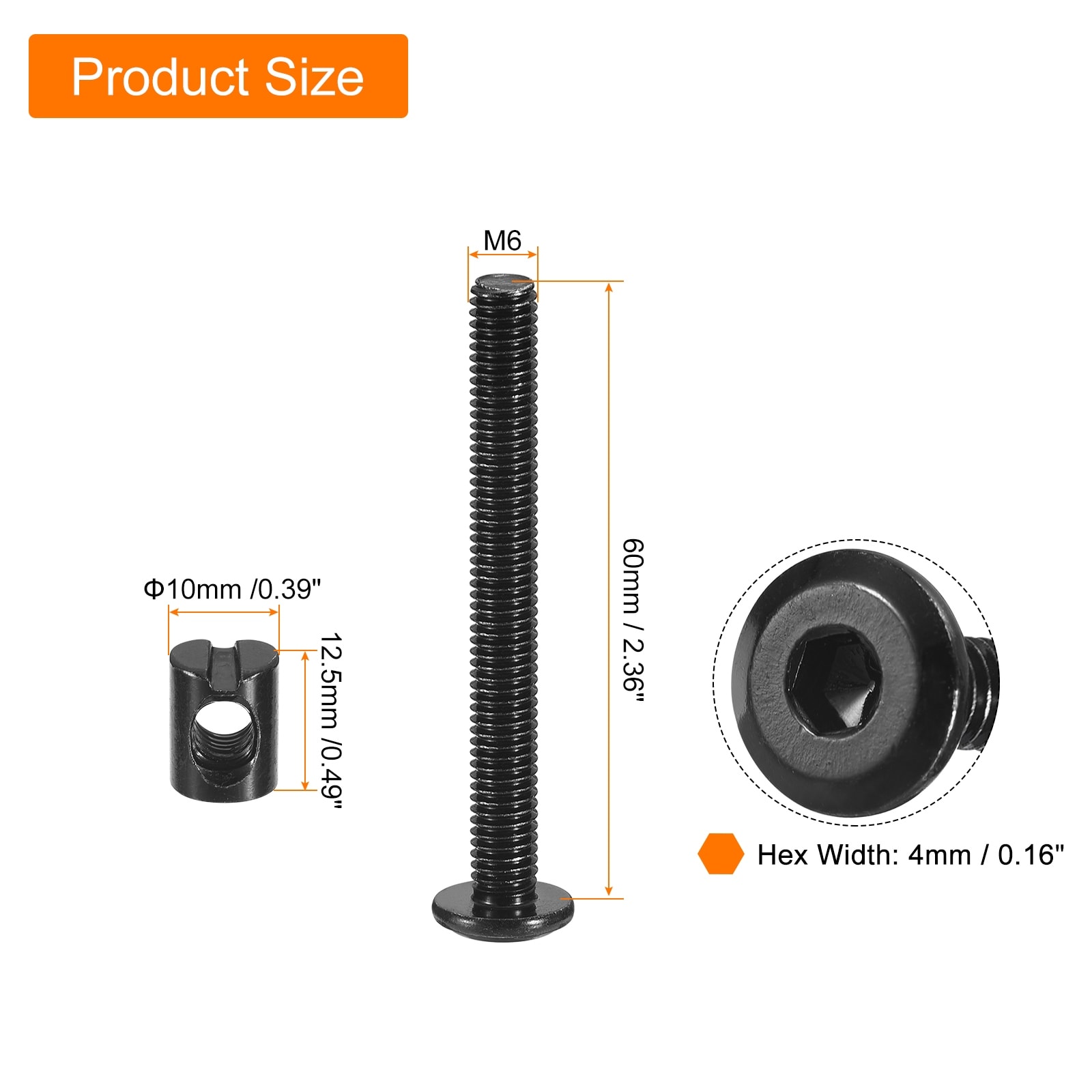 Head Screws Bolts Barrel Nuts, Furniture Bed Bolt Barrel Nuts with Wrench for Chairs Cots