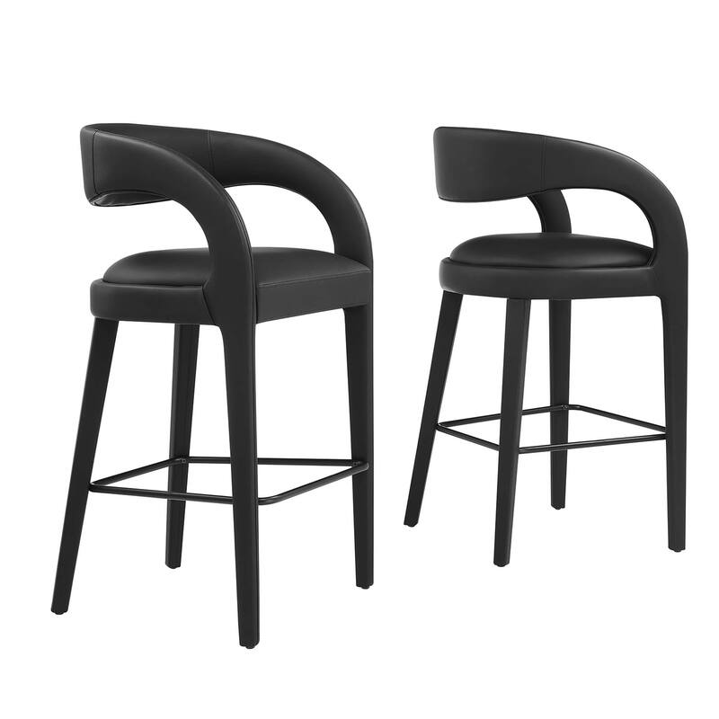 Pinnacle Vegan Leather Bar Stool Set of Two - Black