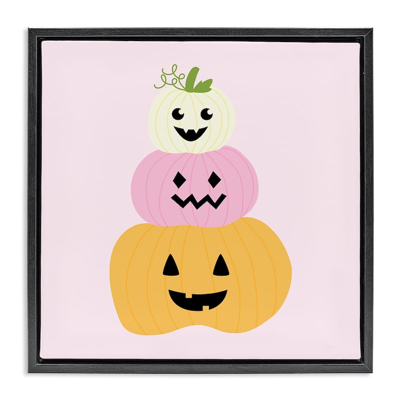 Stupell Pastel Happy Jack-o-Lanterns Framed Floater Canvas Wall Art Design By Sazerelli Designs - 25 x 25 - Black