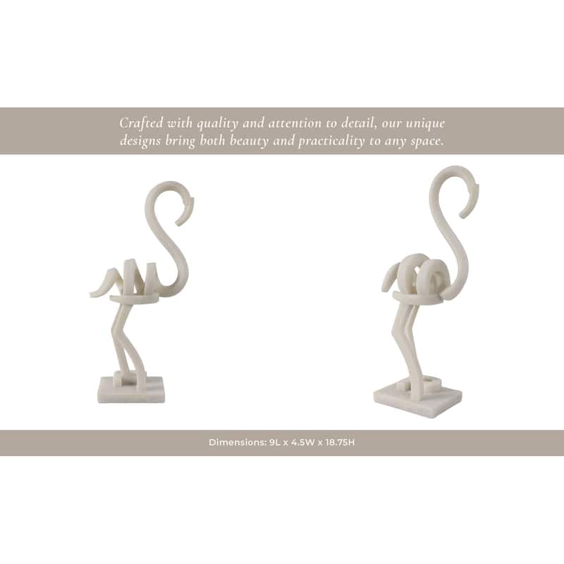 Resin Flamingo Sculpture Modern Abstract Figurine - 19" White - 9" x 4.5" x 18.75"