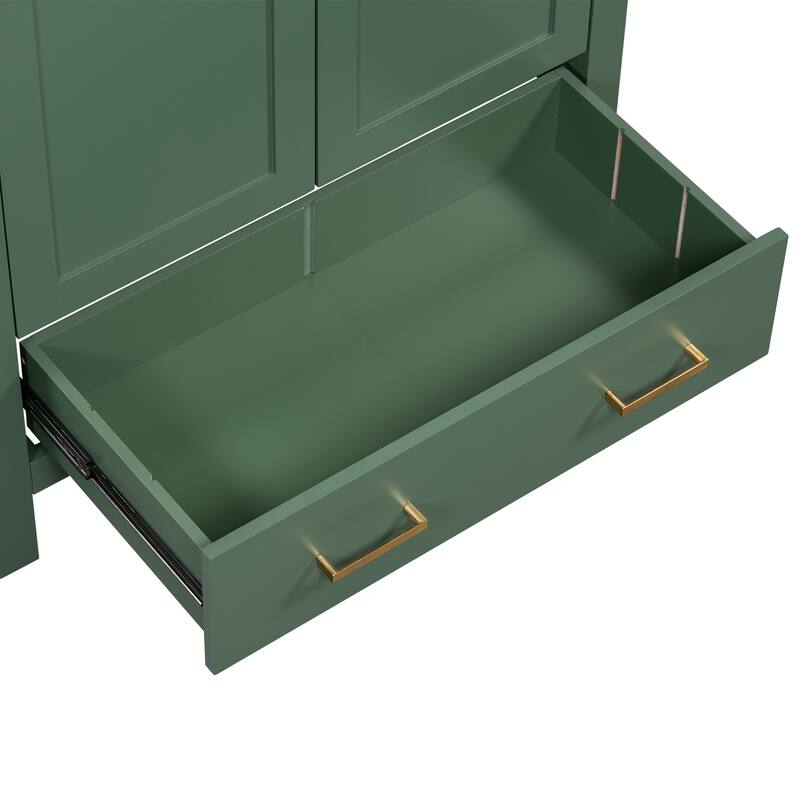 Roomfitters 30 Inch Bathroom Vanity with Single Ceramic Sink, Soft-Close Doors, Divided Drawer & Storage Cabinet, Green