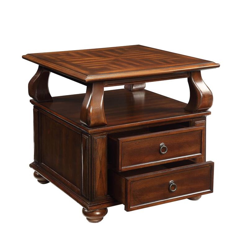 Yaztrie Walnut End Table with 2-drawer