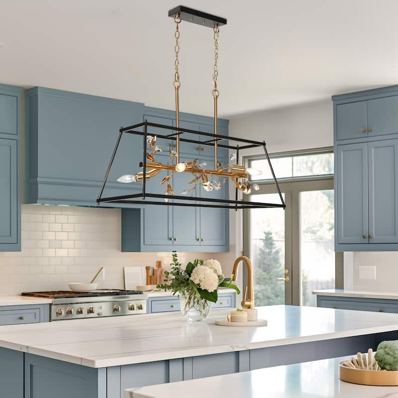 Mid-Century Modern 6-Light Crystal Chandelier Kitchen Island Lights - L 31.5" x W 11.8" x H 20.5"