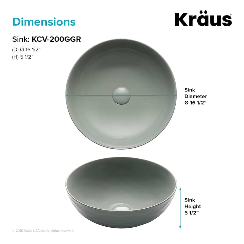 KRAUS Viva 16 1/2 inch Round Porcelain Ceramic Vessel Bathroom Sink