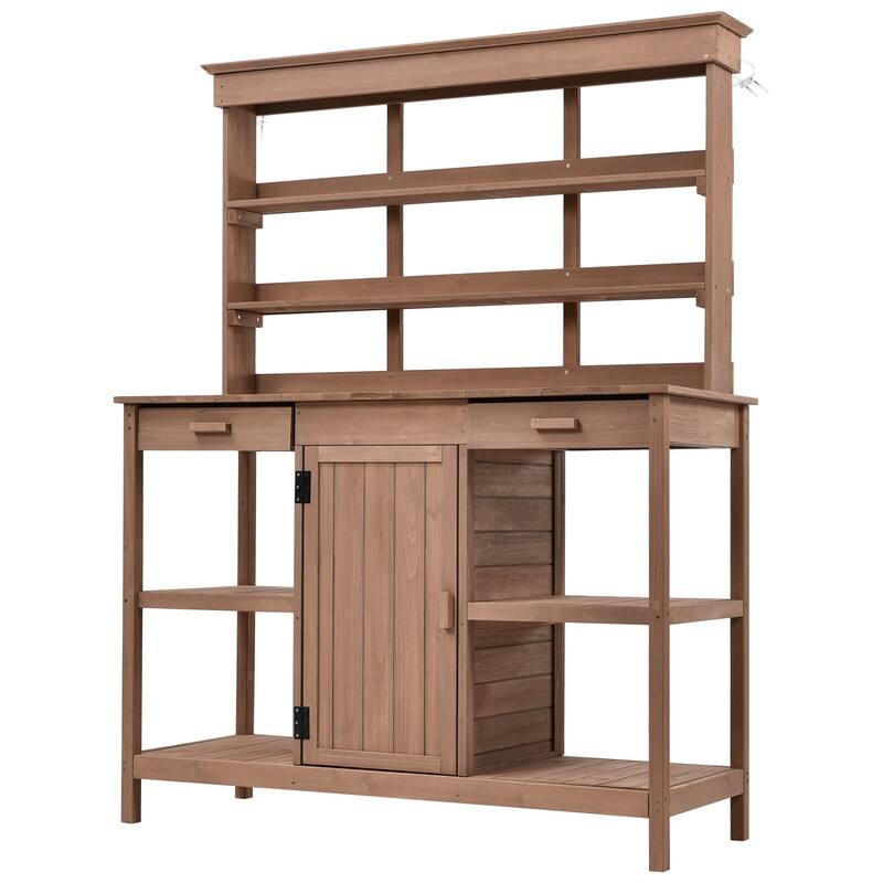Outdoor Garden Potting Bench Table Workstation Planting Bench with 2 Drawers, Cabinet and Open Shelves for Backyard, Mudroom