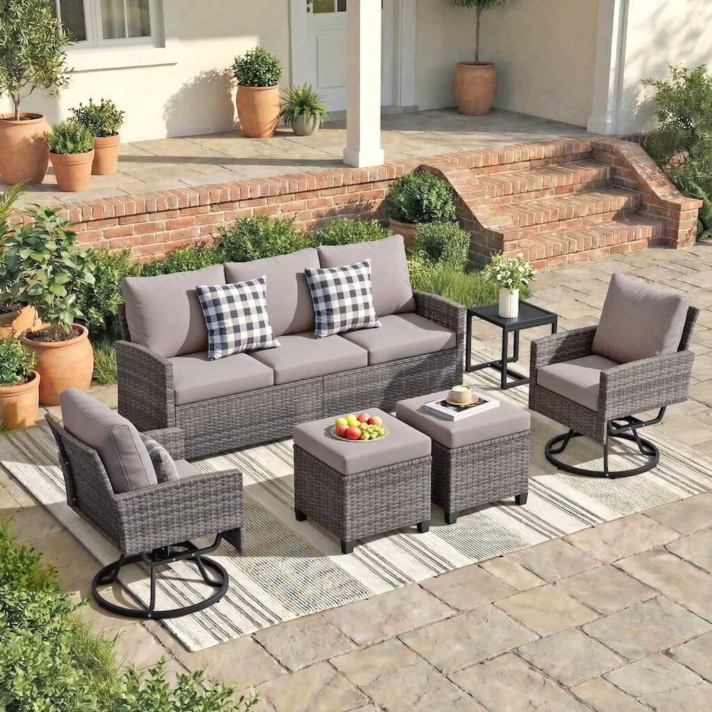 6-Piece Wicker Patio Conversation Set with Swivel Chairs