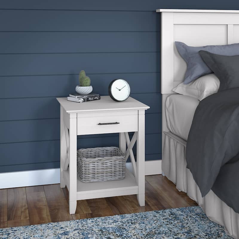 Key West Coastal Box Drawer Nightstand by Bush Furniture - Pure White Oak
