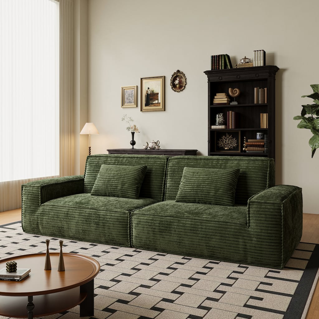 Anmytek Extra Large Modern Striped Fabric Green Sofa - Full Sponge High Rebound Vacuum Compressed