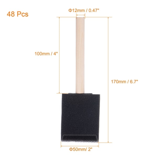 slide 3 of 5, 2 Inch Foam Paint Brushes Bevel Edge w Wood Handle Sponge Brush 48Pcs - Black - 2" Black