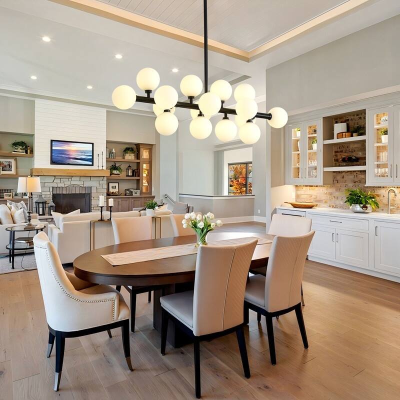 Mid-Century Modern Sputnik Chandelier 16-Light Adjustable Brass Pendant with Glass Globes for Dining Rooms - 34.7in