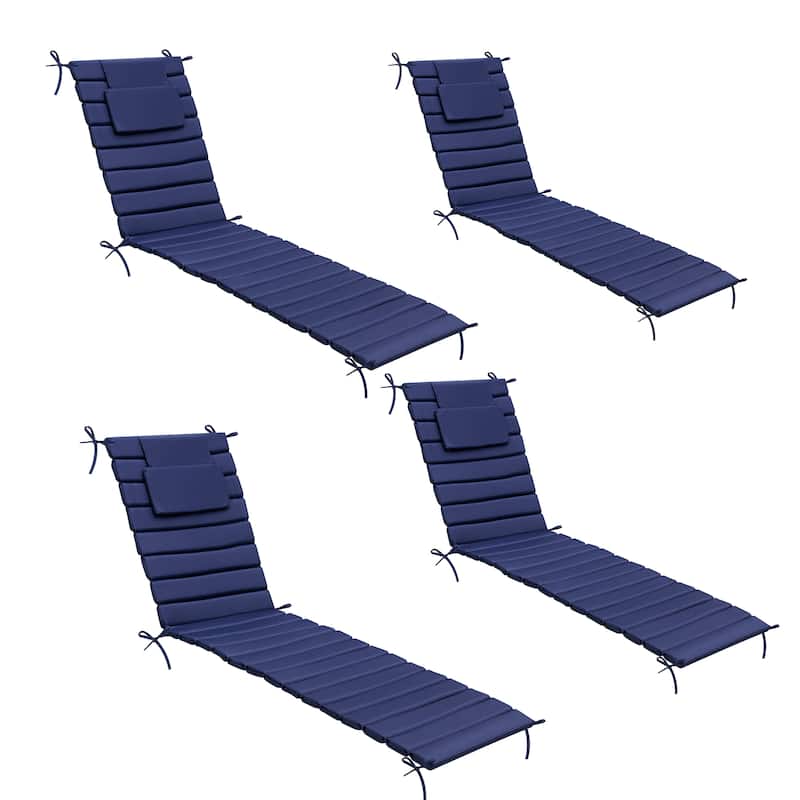 Outdoor Chaise Lounge Cushions Patio Sun Lounger Pad with Straps and Headrest - 79.92 inches long - Navy Blue - 4PC