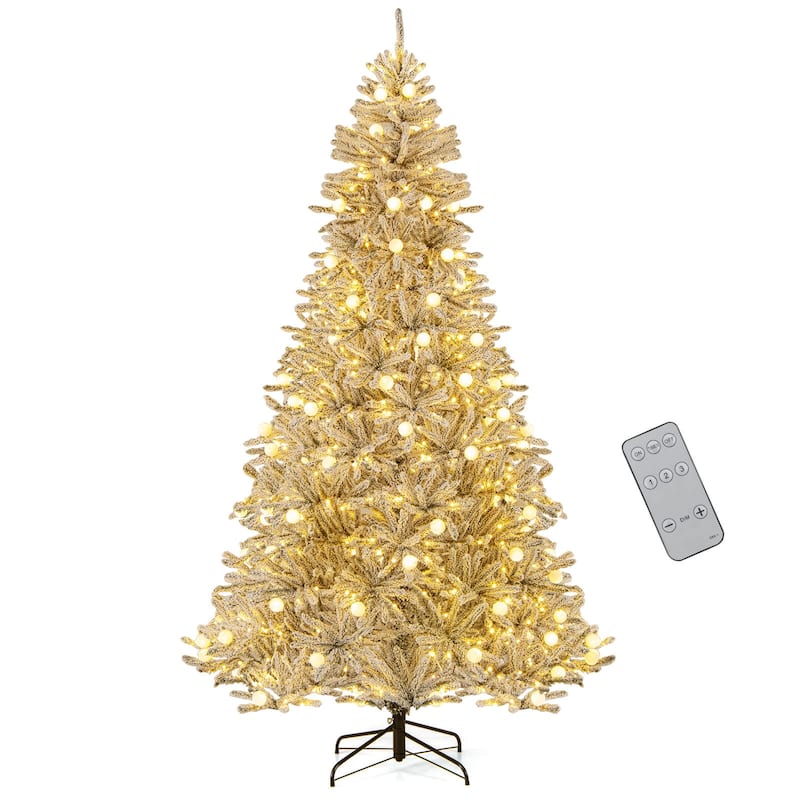 Costway 6/7/8 FT Snow-flocked Artificial Christmas Tree with 51/65/81 - Green & White - See Details