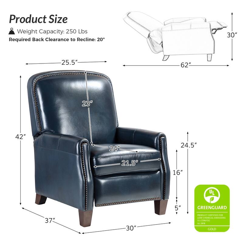 Gladis Modern Retro Genuine Leather Recliner with Nailhead Trim by HULALA HOME