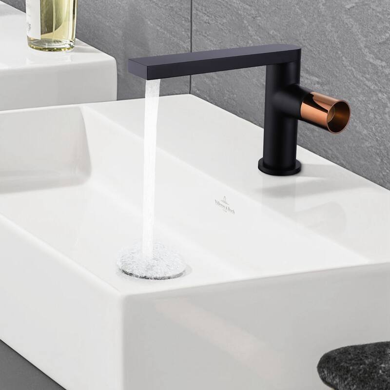 Single Handle Single hole Bathroom Basin Faucet,Matte Black body and Rose Gold handles - Matt Black + Rose Gold