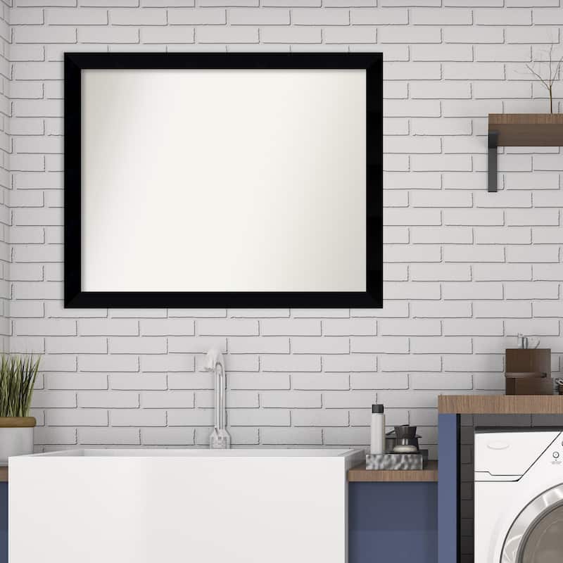 Non-Beveled Wood Bathroom Wall Mirror - Black Museum Frame - Black Museum