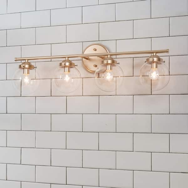 slide 1 of 10, Bela Modern 4-Light Gold Ball Glass Vanity Lights Wall Sconces Dimmable - L26.5"x W 6.5"x H 8"
