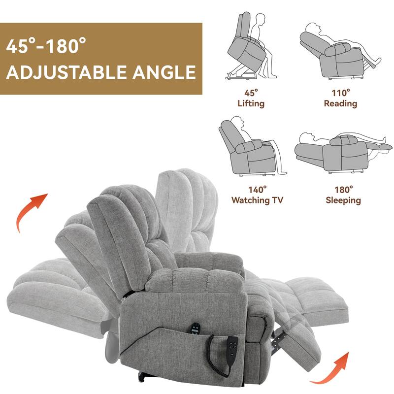 Dual Motor Power Lift Chenille Recliner Chair with Massage and Heat for Elderly People, Lazy Boy Single Sofa, Infinite Position