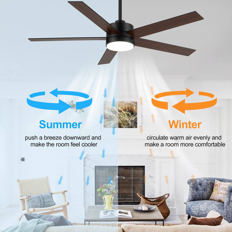 56 Inch 5-Blade LED Ceiling Fan with Light Remote and 2 Downrods