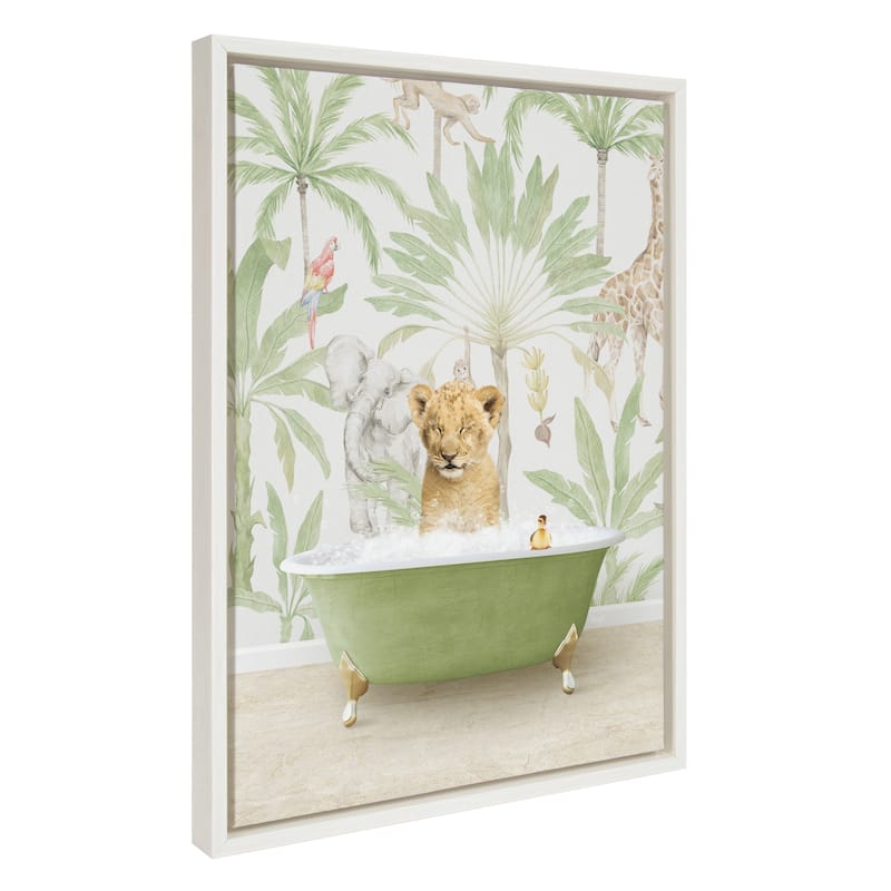 Kate and Laurel Sylvie Lion Cub Bath Framed Canvas by Amy Peterson - 18x24