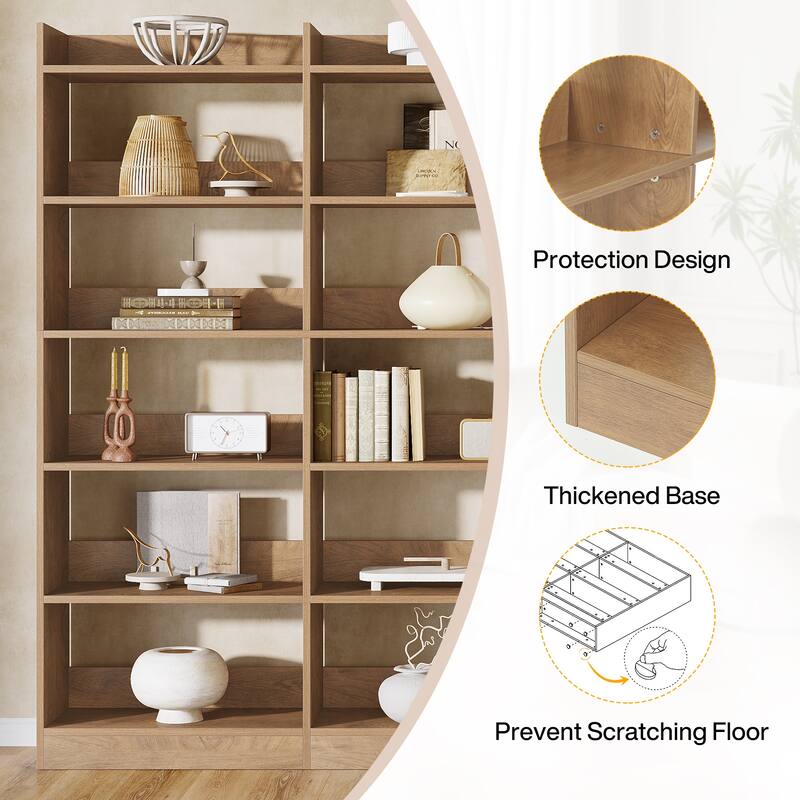 6-Tier Tall Bookshelf, 70.87'' Farmhouse Double Wide Bookshelves