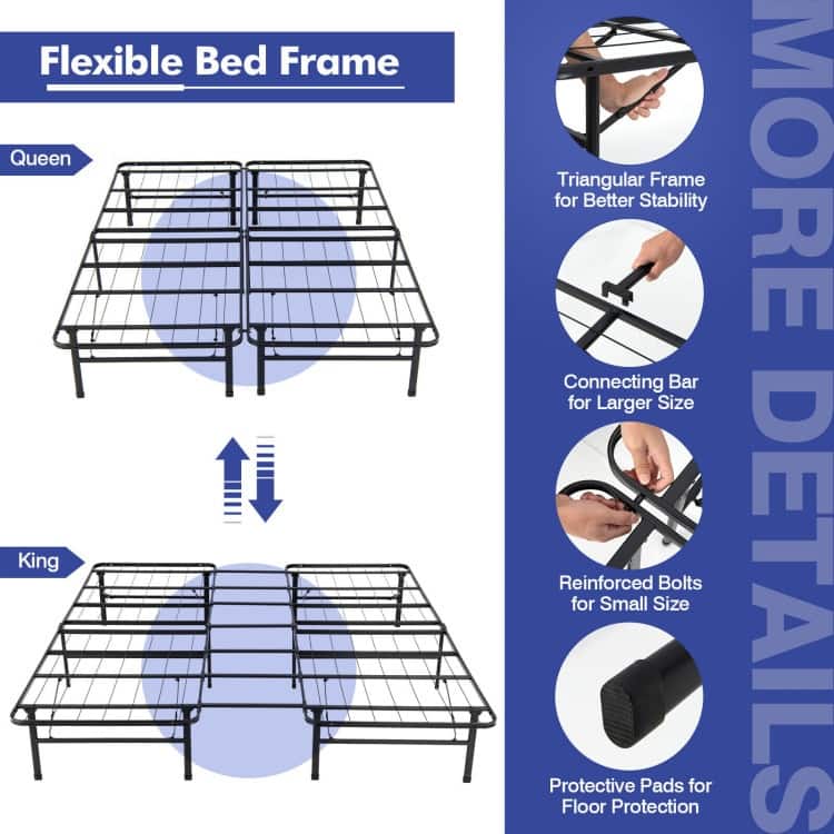 Folding Steel Platform Bed Frame for Kids and Adults