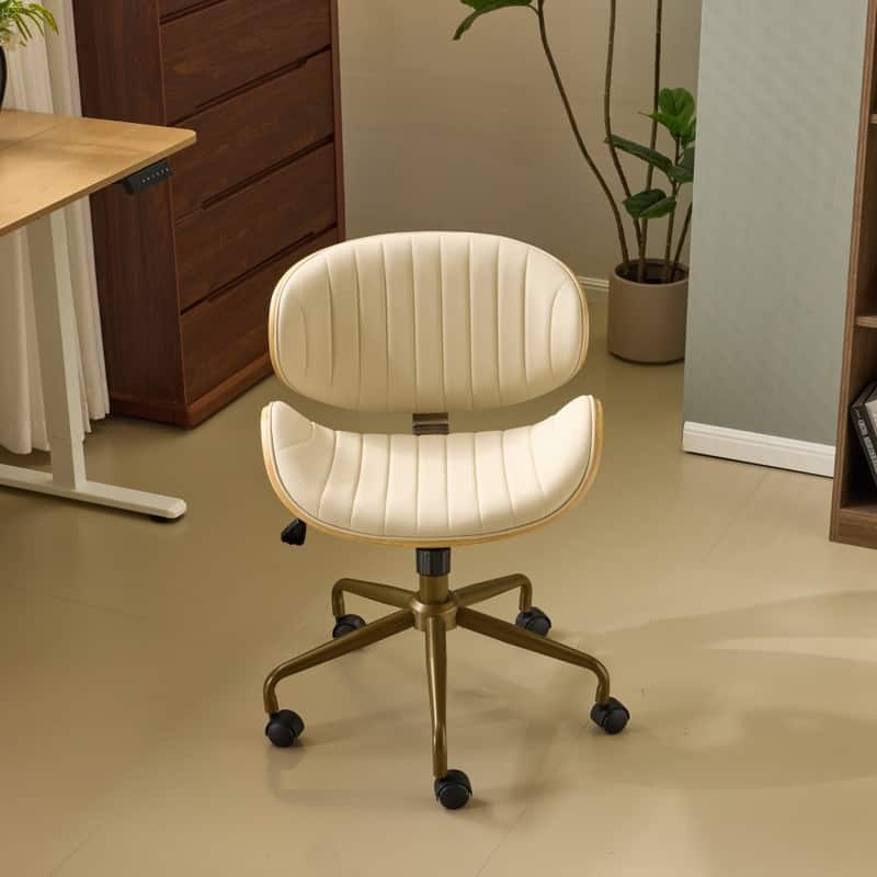 PU Curved Office Chair With Antique Bronze Base