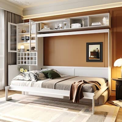 Queen Size Murphy Bed Wall Bed with Sofa , Shelves USB & Light