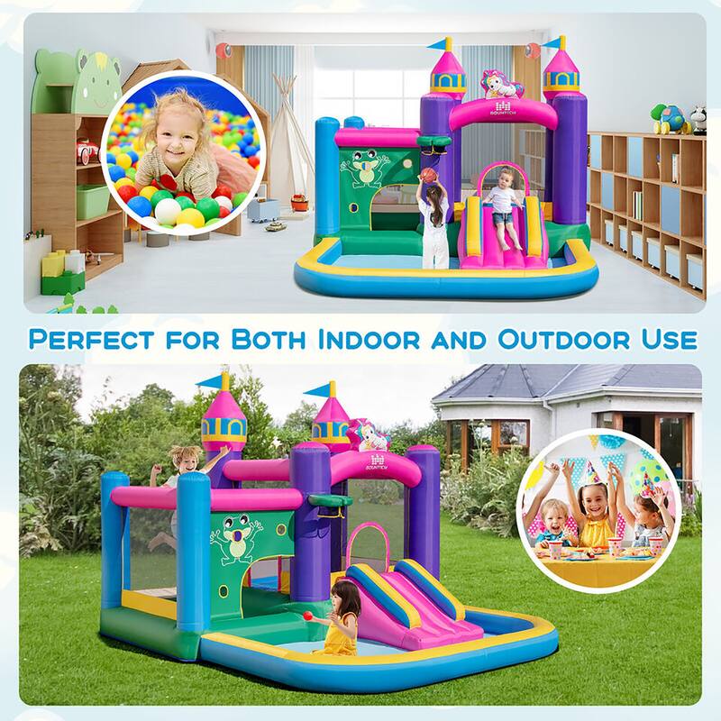 Gymax 6-in-1 Kids Inflatable Bounce House w/ 680W Blower Jumping Area