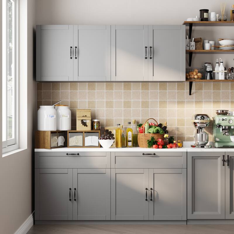 2 Piece Modular Closet Storage Set with Floor and Wall Cabinets Pantry